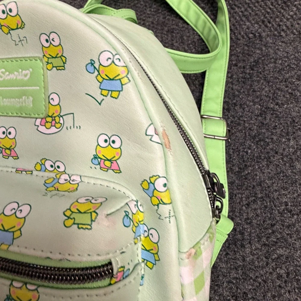 Sanrio Loungefly Keroppi Frog Mini Backpack Green Gingham All Over Print Bag